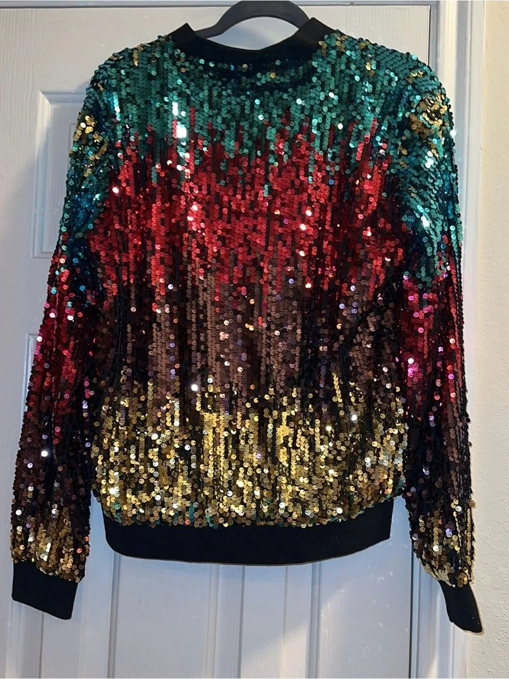 Anna-Kaci Women's Multicolor Sequin Bomber Jacket - Picture 9 of 10